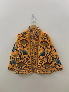 Handcrafted Boho Chic Luxe <b>Velvet</b> <b>Jacket</b> with Floral Embroidery Winter Short <b>Jacket</b> Cotton Filling Traditional Suzani Pattern - Product Image 2