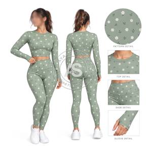 Women’s 2 Piece Yoga Set <b>Long</b> <b>Sleeve</b> <b>Crop</b> Top High Waist Leggings Seamless Workout Gym Fitness Activewear - Product Image 6
