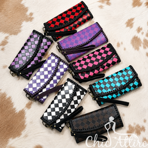 New Arrival Tooled Genuine Leather <b>Wristlet</b> Wallet for Women Checkered Pattern Large Capacity Clutch Credit Card Holder Wallets - Product Image 1