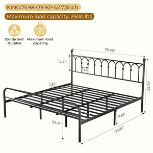 Struttura letto matrimoniale king size in metallo resistente con testiera e contenitore in acciaio, non richiede rete a molle - Product Image 2
