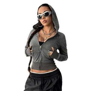 Sweat-shirt décontracté imprimé en molleton de coton respirant pour femme, avec fermeture éclair intégrale et logo, style streetwear, collection hiver/automne, vente en gros - Product Image 1