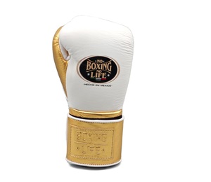 Gants de boxe MMA personnalisés No Boxing No Life en cuir de vachette véritable blanc doré, avec fermeture auto-agrippante, anti-humidité, doigts entièrement couverts - Product Image 2