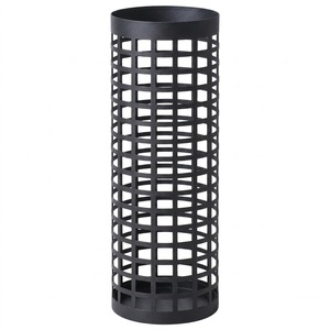 Porte-parapluies rond en métal noir pour hall d'hôtel et entrée de bureau, avec support en acier inoxydable - Product Image 3