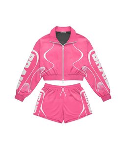 Pink <b>Men's</b> Regular Fit Lightweight Tracksuit 2-Piece Zipper <b>Jacket</b> Shorts Set Full Sleeve <b>Half</b>-<b>Zip</b> Eco-Friendly Windproof - Product Image 4