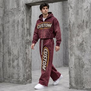 Premium Custom Men's Heavyweight <b>Hoodie</b> Jogger Set 480GSM Acid Wash Chenille Rhinestone Streetwear Clothing Manufacturer - Product Image 6