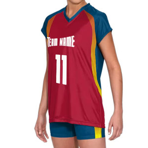 Maillot de volley-ball unisexe personnalisé, bleu, rouge, jaune, imprimé par sublimation, anti-humidité, sans manches, col en V, ajusté, taille adulte - Product Image 2