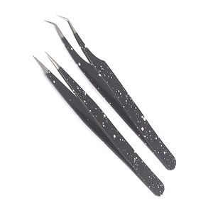 Pinzas para Extensiones de Pestañas con Punta Recta y Curva, Pinzas de Acero Inoxidable Blancas y Negras para Pestañas Postizas - Product Image 1