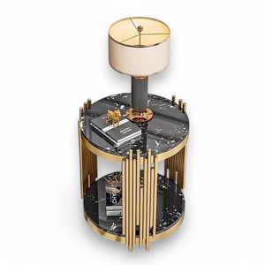 Mesas Auxiliares Modernas con Tapa de Mármol, Mesa Auxiliar de Metal Dorado para Sala de Estar, Salón, Oficina, Muebles de Lujo - Product Image 2