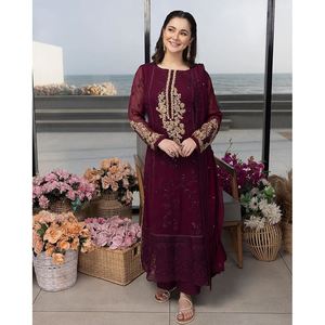 ผ้าจอร์เจียเจ็ตปักลำดับแนวแฟชั่นพื้นล่างสุดด้วยสีน้ำตาลแดง Dupatta - Product Image 1