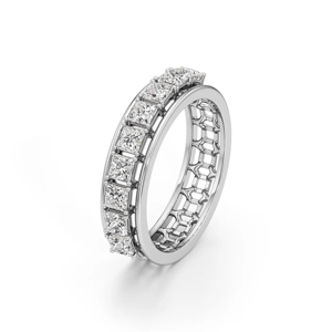 Anillo de Eternidad con Diamantes Corte Princesa Platino, Engaste en Canal, Diseño Geométrico Clásico, Anillo de Boda para Mujer - Product Image 3