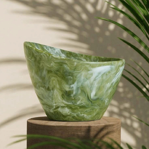 Bol de service en résine effet marbre vert, résistant à la chaleur, non revêtu, vaisselle pour la décoration de table de fête et de mariage, bol à salade de fruits - Product Image 1