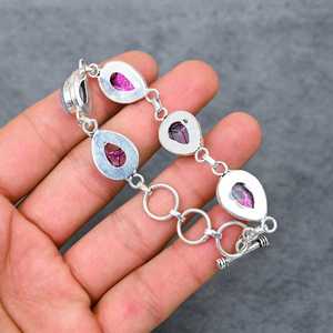 Pulsera de Cabujón de Rutilo Rosa, Hecha a Mano, Plata de Ley Oxidada, Joyería con Piedras Preciosas, Regalo Elegante para Mujer - Product Image 5
