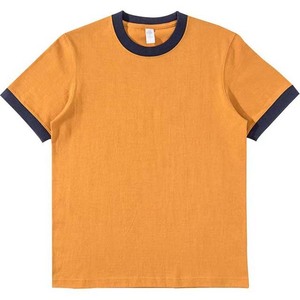 Camiseta de Hombre Naranja con Cuello Redondo y Ribete en Contraste, Manga Corta, Corte Regular, Casual, 100% Algodón Tejido, Color Sólido - Product Image 1
