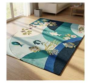 Tapis esthétique de haute qualité en laine tuftée à la main, motif vie marine, pour hôtel et villa, idéal pour la maison moderne - Product Image 3