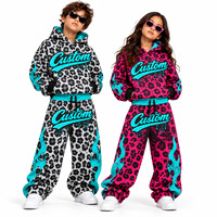 Ensemble sweat à capuche et pantalon de jogging imprimé léopard personnalisé pour enfants, survêtement polaire garçon et fille, 2 pièces, 12-13 ans
