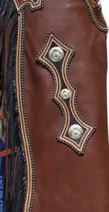 Premium Genuine Leather Chinks for Horse Riding and Ranch Work with Decorative Fringe <b>Snap</b> Closures Adjustable Fit Western - Product Image 3