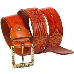 Ceinture en cuir véritable en gros d'usine ceinture d'outillage en cuir occidental à la mode en relief floral décontracté boucle en métal de conception de cowboy - Product Image 4