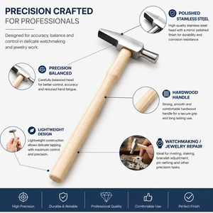 Marteau à riveter et outil de façonnage de style suisse professionnel avec manche en bois pour la fabrication de bijoux et l'artisanat - Product Image 5