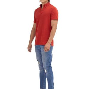 Men's Solid Red Polo Shirt Short Sleeve Regular Fit Cotton Pique Casual Style <b>Plain</b> Dyed Knitted Collar - Product Image 4