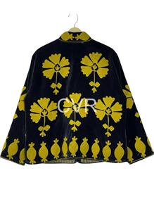 Poncho en velours pour femmes grandes tailles, col mandarin, manches longues, motif floral brodé à la main, vêtements d'extérieur d'hiver - Product Image 2