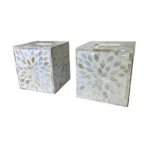 Boîte à mouchoirs en bois faite à la main avec incrustation de nacre pour la décoration de la maison - Product Image 6