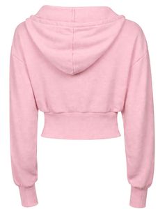 Sudadera con capucha corta rosa bebé para mujer, ajustada, de manga larga, estilo casual urbano, de algodón y forro polar, con logotipo personalizado, fabricación ODM - Product Image 2