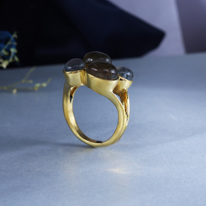 Labradorite 14K <b>Gold</b> Plated Brass Bohemian <b>Cocktail</b> Multi-Stone Cluster <b>Ring</b> - Product Image 4