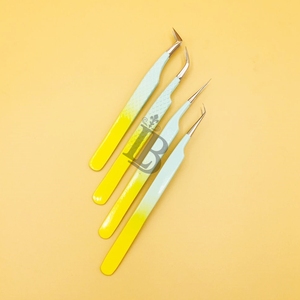 Extensions de cils de haute qualité, durables, couleur ombrée bleu ciel et jaune, pinces à cils à pointe argentée, en vison - Product Image 1