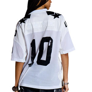 เสื้อฟุตบอลอเมริกันตาข่ายสีขาวแบบยูนิเซ็กซ์ ลดราคาพิเศษ ตกแต่งลายดาวแบบแอพพลิเคชั่น ทรงโอเวอร์ไซส์ รับผลิตตามแบบทีมฟุตบอล บริการ OEM - Product Image 4