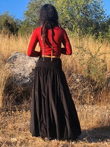 Falda Maxi de Pana Estilo Bohemio Élfico con Motivo de Hojas, Falda Larga Fluida Inspirada en Hadas, Ropa de Playa - Product Image 4