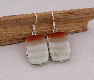 Pendientes de Ágata Natural con Banda, Plata de Ley 925, Rectangulares, con Piedras Preciosas, Hechos a Mano, Estilo Boho, Venta al Por Mayor - Product Image 3
