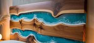 Cabecero de cama King de madera natural con incrustaciones de resina epoxi y diseño de olas oceánicas, hecho a mano, de lujo. - Product Image 6