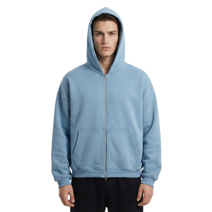 เสื้อมีฮู้ดแบบมีซิปสำหรับทั้งชายและหญิงผ้าคอตตอนโพลีเอสเตอร์ไม่มีลายหลวมโอเวอร์ไซส์แบบกำหนดเอง - Product Image 6