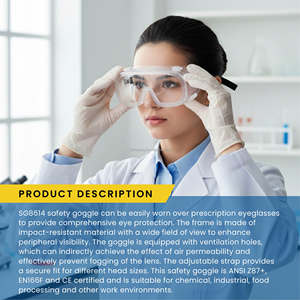 EN166F Certified over the glasses wide coverage splash proof goggles for food processing - Product Image 6