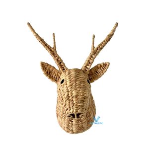 Décoration murale en fibres naturelles en forme de tête de cerf ou de cheval, tressée à la main en jonc de mer, style bohème safari rustique pour la maison - Product Image 3