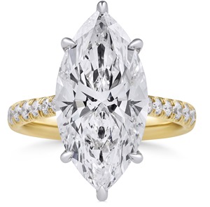 Bague de fiançailles et d'anniversaire en or jaune plaqué rhodium avec diamant taille marquise de 6,10 carats et pavé conique - Product Image 5
