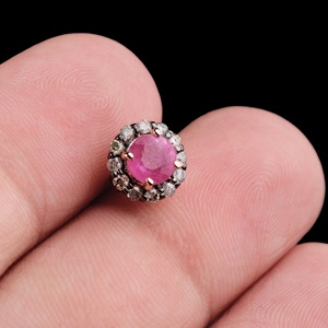 Wholesale 925 <b>Sterling</b> <b>Silver</b> Natural Round Ruby Diamond Halo <b>Stud</b> Earrings Memoria Jewels - Product Image 6