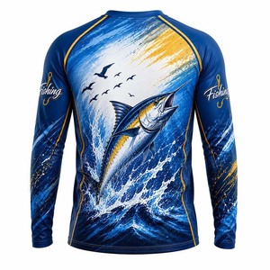 Camiseta Deportiva UPF 50 Anti UV con Estampado Azul Verde para Hombre, Camisa de Pesca de Manga Larga con Estampado por Sublimación - Product Image 5