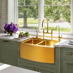 Luxury <b>Apron</b> Front Brass <b>Kitchen</b> Sink Handmade Spacious Basin Heavy Duty Design For Premium Residential <b>Kitchen</b> Projects - Product Image 1