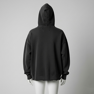 Distressed Boxy Hoodie Vintage Wash Dropped Shoulders Ribbed Cuffs Streetwear Oversized Hoodie with Custom Logo - Product Image 4