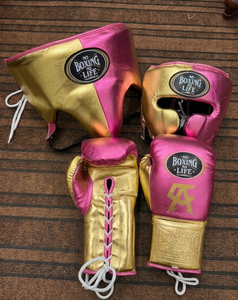 Canelo No Boxing No Life MMA Gloves Sanda Leather Boxing Gloves <b>Head</b>/Groin Guards White Gold Unisex <b>Training</b> Set Hand Grips - Product Image 4