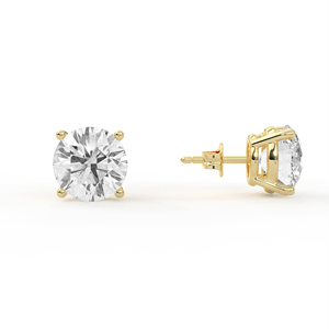 Boucles d'oreilles solitaires 2 carats en diamant synthétique taille ronde, or blanc 14k 18k, fixation à quatre griffes sécurisée, fermoirs à friction, bijoux haute brillance - Product Image 6