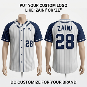 เสื้อเบสบอลโพลีเอสเตอร์พรีเมียม 180 GSM สีขาวกรมท่าลายทาง  โลโก้สั่งทำพิเศษ  แบบซับลิเมชั่น  ชุดกีฬา  ป้องกันแบคทีเรีย ระบายอากาศได้ดี - Product Image 1