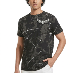 Men's Black Camouflage Print Short Sleeve T-<b>Shirt</b> With Wing Logo Regular Fit Casual O-Neck Breathable Knitted <b>Polyester</b> - Product Image 3