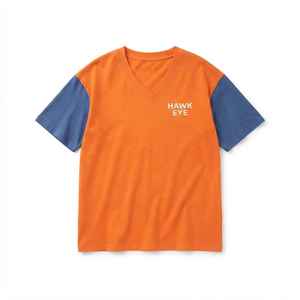 T-shirt décontracté à col en V et manches courtes pour femme, coupe ample, en jersey de coton, coloris orange et bleu, collection printemps-été - Product Image 6