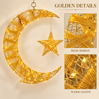 Lumière suspendue en forme de croissant de lune en ruban doré à piles avec étoile et LED blanc chaud pour la décoration murale du Ramadan