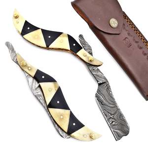 Navaja de afeitar recta plegable de acero de Damasco hecha a mano con mango de hueso, herramienta personalizada para aseo al aire libre y de viaje, cuchillo de bolsillo para barbero, 3 años de garantía - Product Image 6