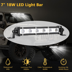 Barra luminosa a LED da 7 pollici con faretti fuoristrada a fila singola 18W Ultra-sottile luce da lavoro diritta per autocarri rimorchi - Product Image 6