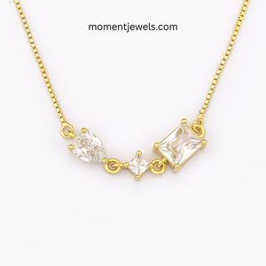 Gold Plated Stainless Steel Pendant Necklace Three Stone Charm <b>Chain</b> Necklace Pear Cut Princess Cut Diamond Jewelry for Women - Product Image 1