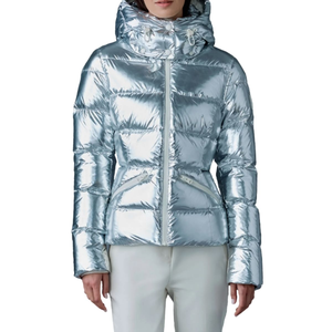High Quality Custom Brand Logo <b>Silver</b> Quilted Puffer <b>Jacket</b> Women Hooded Full Zip Winter Coat With Detachable Hat Regular Fit - Product Image 1
